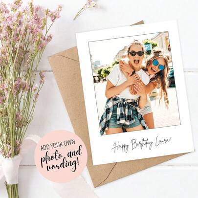 1pc Custom Photo Card, Personalized Greeting Card For Birthday, Anniversary, Boyfriend/Girlfriend Love Card, Create Your Own Birthday Photo Card,Back To School,School Supplies