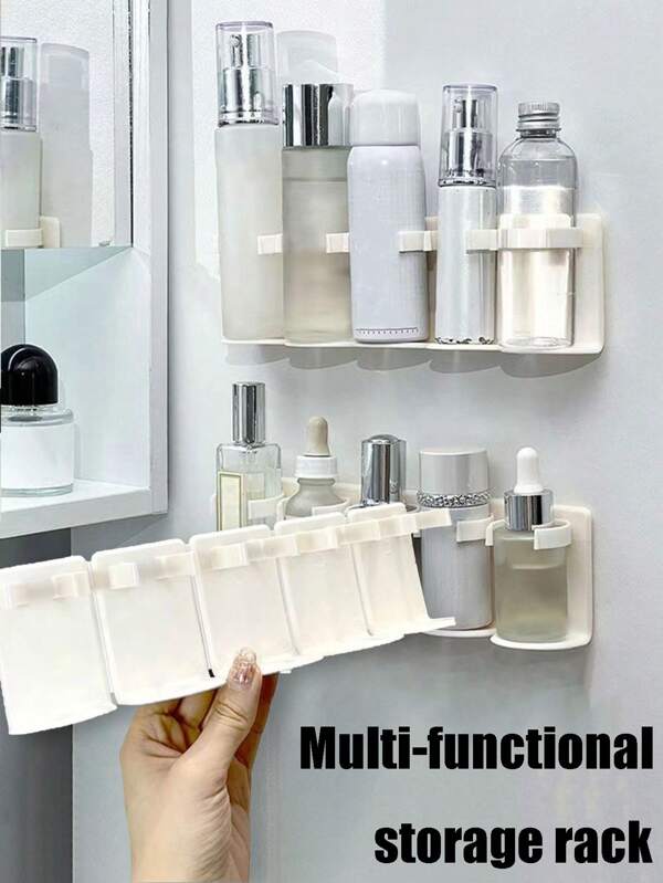 1pc/2pcs No-Drill Wall Mount Vanity Organizer, Self-Adhesive Detachable Bathroom/Cosmetic Storage Shelf