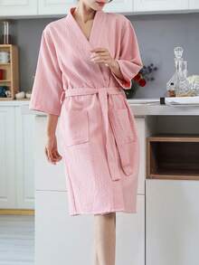 1 件华夫格浴袍，男女通用成人和服式浴袍，春夏家居服，水疗酒店浴袍，吸水速干，宽松版型，多色，浴室必需品，家居用品浴室装饰返校