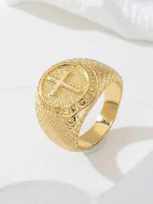 1枚时尚金属纹理合金十字戒指（男士款） - 金黃色 - 查看 3