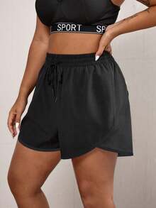 女式前口袋休闲运动短裤 - 黑色 - 查看 2