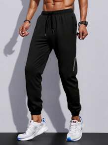 Men Fitness Boyfriend Style Men Drawstring Waist Flap Pocket Side Sports Pants