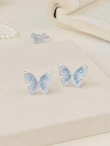 1 件/2 件/6 件套装独特设计优雅不对称蓝水晶蝴蝶和珍珠项链、手链、耳环、戒指首饰套装，送给女朋友/挚友的最佳礼物 - 漸層藍蝴蝶造型 - 查看 7