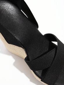 女士复古坡跟防水台编织一脚蹬凉鞋，厚底，交叉绑带，松紧带，踝带，厚底高跟凉鞋，适合春夏季度假，波西米亚风格，性感俱乐部