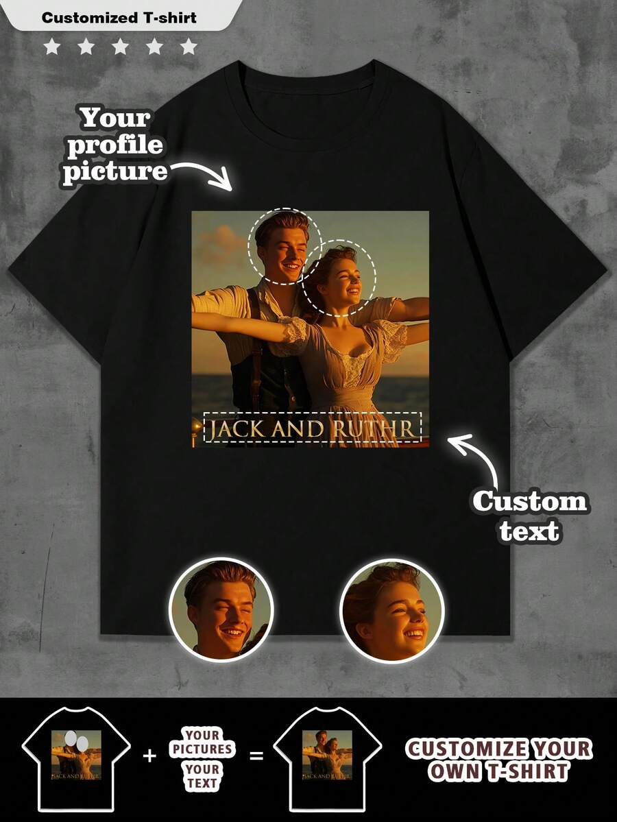 Customized Personalized Crew Neck Fun Men's T-Shirt, Customize Your Text And Photo, Valentine's Day Gift, Gift For Boyfriend, Husband