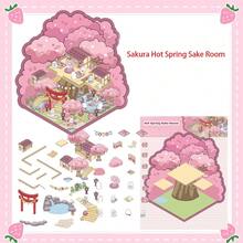 1 Piece Of Sakura Hot Spring Sake House Cartoon Landscape Sticker 3D Stereoscopic Cabin Decompression DIY Scene Tent - Multicolor - View 1