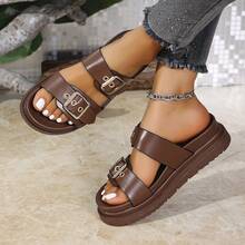 Bộ sưu tập giày dép nữ cỡ lớn mới về mùa xuân 2025, dép xăng đan đế dày kiểu Âu và Mỹ thích hợp cho hoạt động ngoài trời, trang phục mùa hè, đồ dùng cần thiết khi đi du lịch. - màu nâu - Xem 2