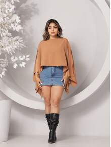 MULTIFORM CAPE BLOUSE WITH LARGE BANDAGE TOP  2025 WOMEN'S FASHIONSensualCasualCutePartyelegant2 In 1Not To Be WornNightWeddingHomeGardenPhotoshootStreettea Party - 駝色 - 查看 1