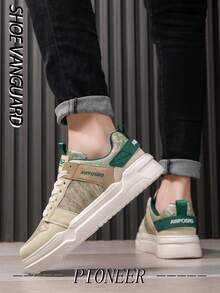 Men's Vintage Random Printed Comfortable Casual Skateboard Shoes, Outdoor Street Daily Simple Stylish Sporty Sneakers For Teenagers And Young Adults - Beige - View 9