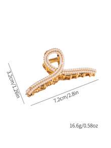 3 件仿珍珠装饰发夹优雅头饰情人节情人爪夹发夹发夹发钳发夹发夹 - 金色 - 查看 4