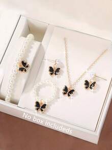 Elegant Girl 5pcs/Set Butterfly Jewelry Set, Elegant And Cute, Comes With Butterfly Necklace, Bracelet, Ring And Earring Set, Perfect Gift For Mom Or Girlfriend, Perfect Gift For Girls, Mother's Day And Thanksgiving Gifts - Multicolor - View 9