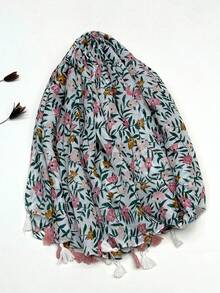 Elegant & Simple Scarf, Fashion Floral Print Lightweight Shawl, Chiffon Feel, Large Size, Suitable For Women In Spring/Summer, Bohemian Style For Beach/Sunscreen - Multicolor - View 8