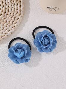 2pcs/4pcs Girls Blue Floral Hair Ties & Clips Set - Blue - View 7
