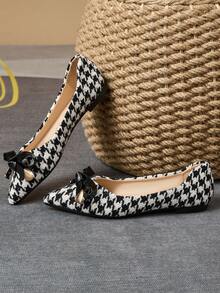 Fashionable & Elegant Boho Houndstooth Bow Decor Flat Shoes - Black - View 7