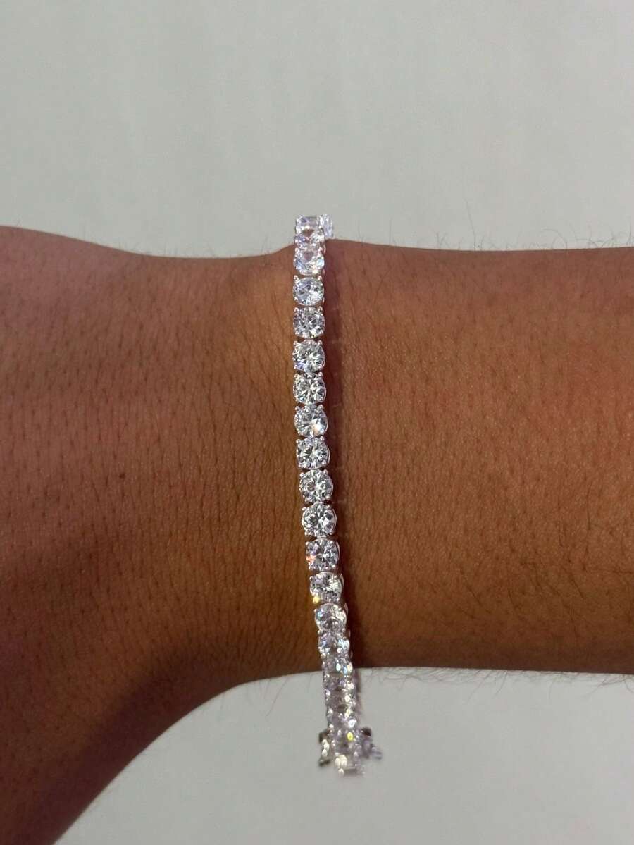 Pulso tenis Plata.925 zirconias 4mm unisex joyería fina para uso diario al ser Plata.925 Con rodeo no le pasa nada con el agua ni sudor - Blanco - Ver 1