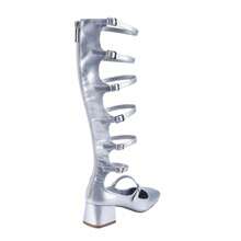 BELOVELY[Rome-1]Women Fringe & Hollow Out Design Fashion Boots, Vacation Square Open Toe Gladiator Sandal Boots For Summer - Bạc - Xem 5