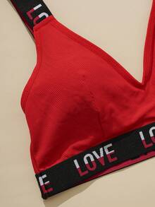 5pcs Casual - Comfy Simple Letter Knit Wireless Bras For Plus Size Women, All Season