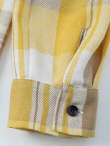 Women's Brushed Plaid Pocket Cuff Polyester Casual Shirt, Collegiate Style For Commute & Weekend, Turndown Collar, Autumn/Winter - Yellow - View 6