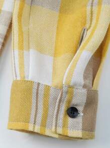 Camisa casual de poliéster con bolsillo, puño y cuello a cuadros, estilo universitario para uso diario, vacaciones y al aire libre, primavera
