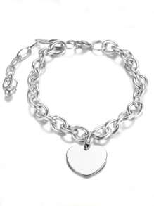 1 pieza Pulsera de cadena de acero inoxidable con forma de corazón