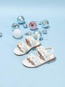 1 Pair Girls' Cute Floral & Pearl Decorated Sandals, Suitable For Daily Wear In Summer - White - View 5