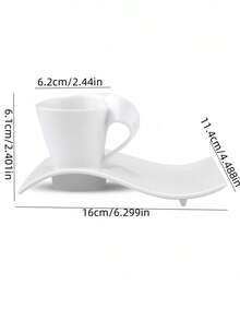 1套不对称波浪陶瓷杯碟，独特个性，自由式咖啡杯碟套装，美式下午茶甜品杯碟套装，极简主义高审美实用礼物，适用于餐厅，客厅，送礼，咖啡厅
