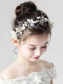 1 件女孩珍珠花头带带丝带，手工制作的波西米亚风发饰，适合节日、旅行、派对、婚礼、拍照