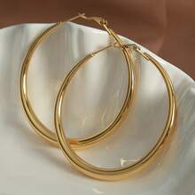 Elegant 18K Gold Plated Hoop Earrings - Smooth And Shiny, Durable Copper, For Everyday And Special Occasions, Simple And Chic Women's Fashion Accessories, Novelty Earrings - Vàng - Xem 4