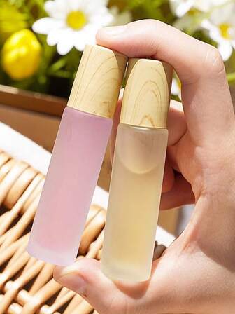 4 件/2 件 10 毫升木纹滚珠瓶，精油可再填充滚珠瓶，香水旅行便携式滚珠瓶