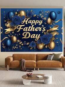 1pc Father's Day Backdrop, Premium Blue & Gold Design, Multiple Size Options, Electricity-Free, Multipurpose Polyester Fiber Home Decor, Suitable For Holiday Living Room, Bedroom, Office And Outdoor Space Party, Party Decoration, Father's Day Decoration - Multicolor - View 6