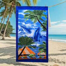 1ps Beach Towel 180*90cm Set With Sandproof Strap - Vibrant Dolphin & Tropical Fish Design, Quick-Dry Towel For Poolside, Vacation Essentials & Summer Travel Ocean Conservation Series Beach Essentials