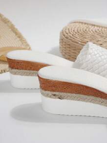 1 Pair Solid Color Unisex Elegant Party Preppy Holiday Fashion Beach Boho Casual Cute Fairy Wedding Commuter Retro Business Party Outdoor Chic Thick Sole Waterproof Platform Wedge Sandals, Summer Beach Wedding Party Office Home Gym Outdoor Jute Trim - White - View 4