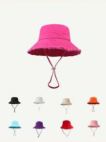 1pc Women's Drawstring Fur Edge Bucket Hat Soft Fabric Windproof Sunshade Outdoor Fashion Elegant Gift - Multicolor - View 1