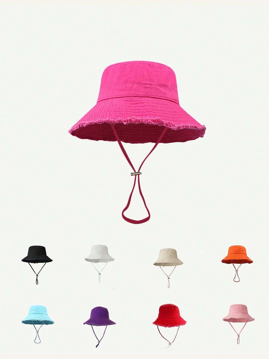1pc Women's Drawstring Fur Edge Bucket Hat Soft Fabric Windproof Sunshade Outdoor Fashion Elegant Gift - Multicolor - View 1