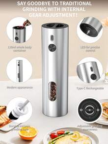 CLITON Rechargeable Electric Salt & Pepper Grinder Set With Auto LED Light - One-Handed Operation, Dual Charging Base & Adjustable Coarseness - Premium Automatic Spice Grinders (1PC 2pcs 2 Packs) - Nhiều màu - Xem 4