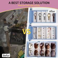 5-Compartment Luxury Oxford Cloth Standing Storage Box, Multi-Functional Large Capacity, Unisex Design! Organize Glasses, Jewelry, Hair Accessories, Watches, Keep Space Neat And Clear, Multi-Compartment Design For Better Classification, Bid Farewell To Clutter, Minimalist High-End Aesthetic Storage Solution