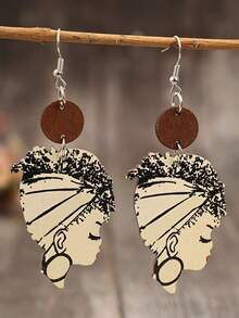 1 Pair African Goddess Map Wooden Earrings - Shape - View 12