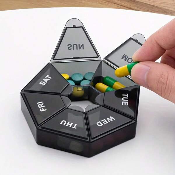 1pc 7-Day Mini Pill Organizer Box, Portable Multi-Compartment Plastic Sealed Weekly Medicine Storage Container