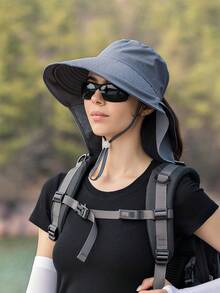 1 Solid Color Men And Women Light Breathable, With Cape Horsetail Hole, Quick Drying Outdoor Sunscreen Bucket Hat, Bucket Hat, Neck Protection, Fashion Sunscreen Sun Hat, Suitable For Beach, Outdoor, Hiking, Holiday Party Punch Card Photo, Daily Sunscreen And Various Scenes The Best Accessories - Dark Grey - View 2