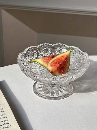 1 件复古高端浮雕花卉玻璃果盘创意小巧精致家用甜点糕点零食展示盘糖果盘蛋糕盘