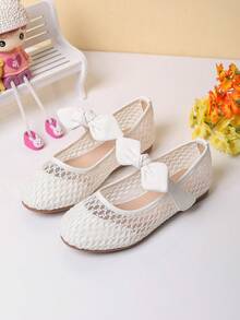 1 Pair Girls' Bow Decor Flat Shoes, Suitable For Spring And Autumn - White - View 2