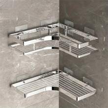 2pcs Corner Wall Shelves - Stainless Steel Material, Easy Installation Without Drilling, Excellent Load Capacity, Suitable For Hotel Bathroom, Home Bedroom, Kitchen And Pantry Storage, Household Essential Item