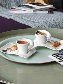 1套不对称波浪陶瓷杯碟，独特个性，自由式咖啡杯碟套装，美式下午茶甜品杯碟套装，极简主义高审美实用礼物，适用于餐厅，客厅，送礼，咖啡厅