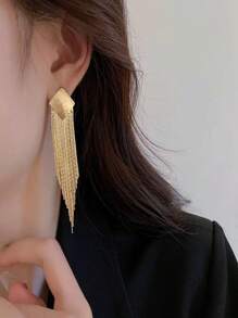 1 pièce Boucles d'oreilles à franges géométriques exagérées avec diamant, style métal, boucles d'oreilles mode minimaliste