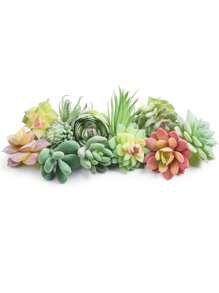 10 piezas - Maceta de plantas suculentas artificiales, maceta de madera rectangular para decoración de flores, decoración de centro de mesa, plantas suculentas artificiales de primera calidad - plantas falsas realistas con textura de cactus - plantas suculentas faciales - mini suculentas falsas, decoración de jardín, planta exterior, jardinería, flores falsas