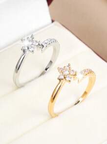 1pc Women Elegant Flower Design Zirconia Ring, Suitable For Daily Wear And Gift