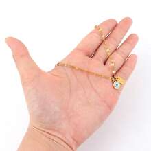 1pc New Gold Rectangle Letter & Blue Eye Pendant Stainless Steel Lip Chain Necklace, Women - Rectangular Letters - View 3