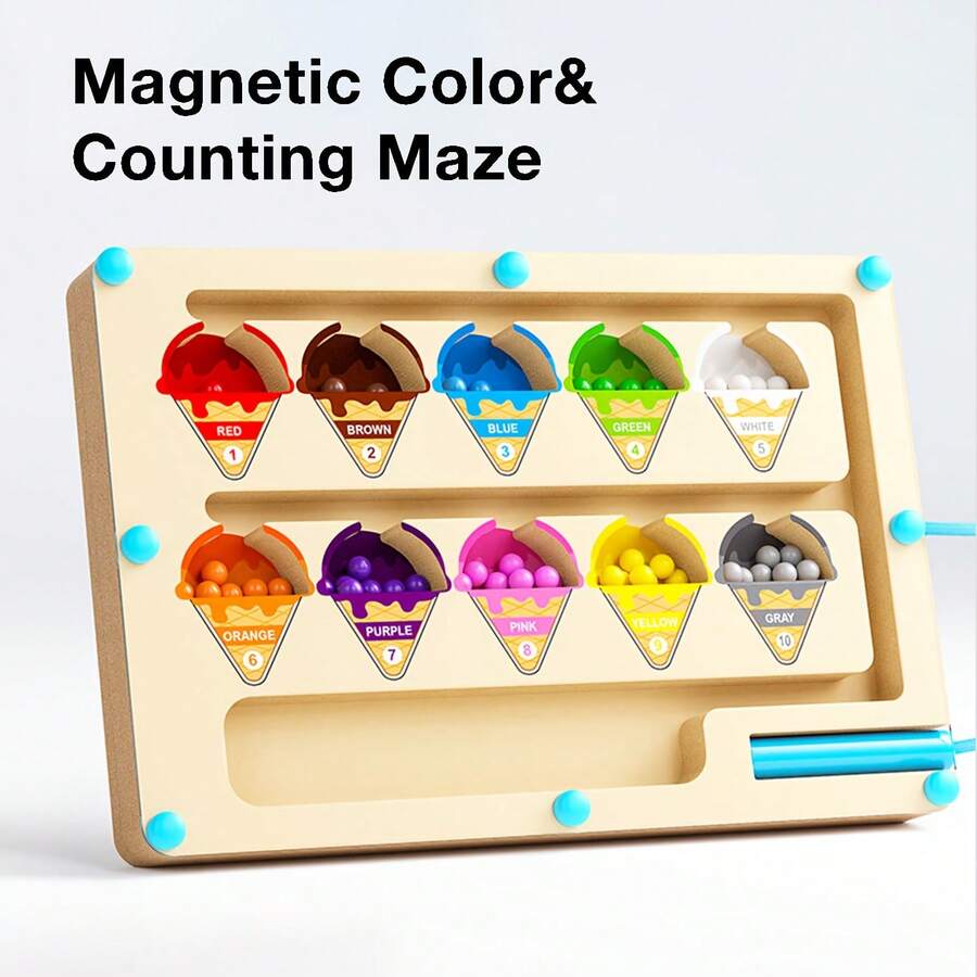 Magnetic Color And Number Maze, Wooden Color Classification Maze, Wooden Color Matching Learning Counting Puzzle Board
