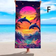 1pc Creative Printed Beach Towel, Soft Comfortable Lightweight Anti-Sand Beach Towel, Super Absorbent Beach Blanket, Suitable For Travel, Swimming, Diving, Surfing, Yoga, Camping, Sunbathing, Beach Accessories, Outdoor Travel Essential Gift