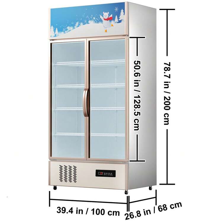 Commercial Refrigerator,Display Fridge Upright Beverage Cooler, Glass Door With LED Light For Home, Store, Gym Or Office, (23 Cu.Ft. Double Swing Door) - Hai cửa 23 cu ft - Xem 9